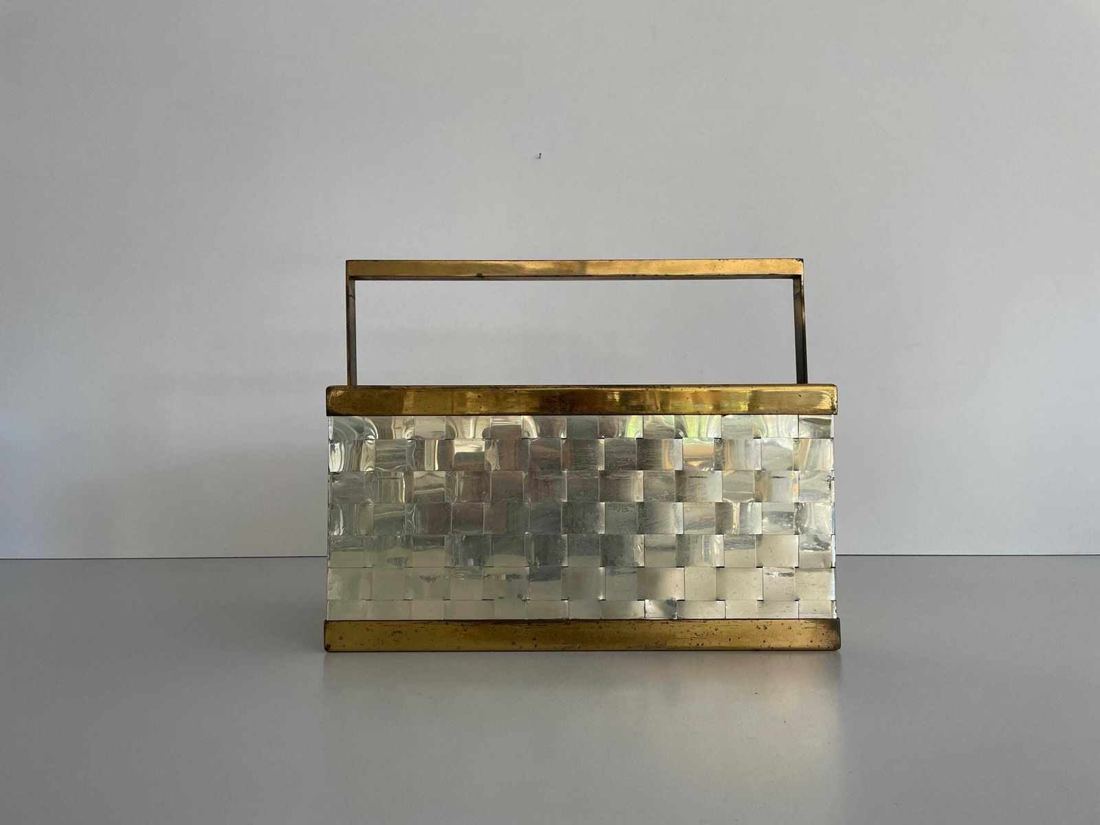 Mid Century Modern Italian Magazine Rack In Chrome And Brass, 1970s, Italy photo buy