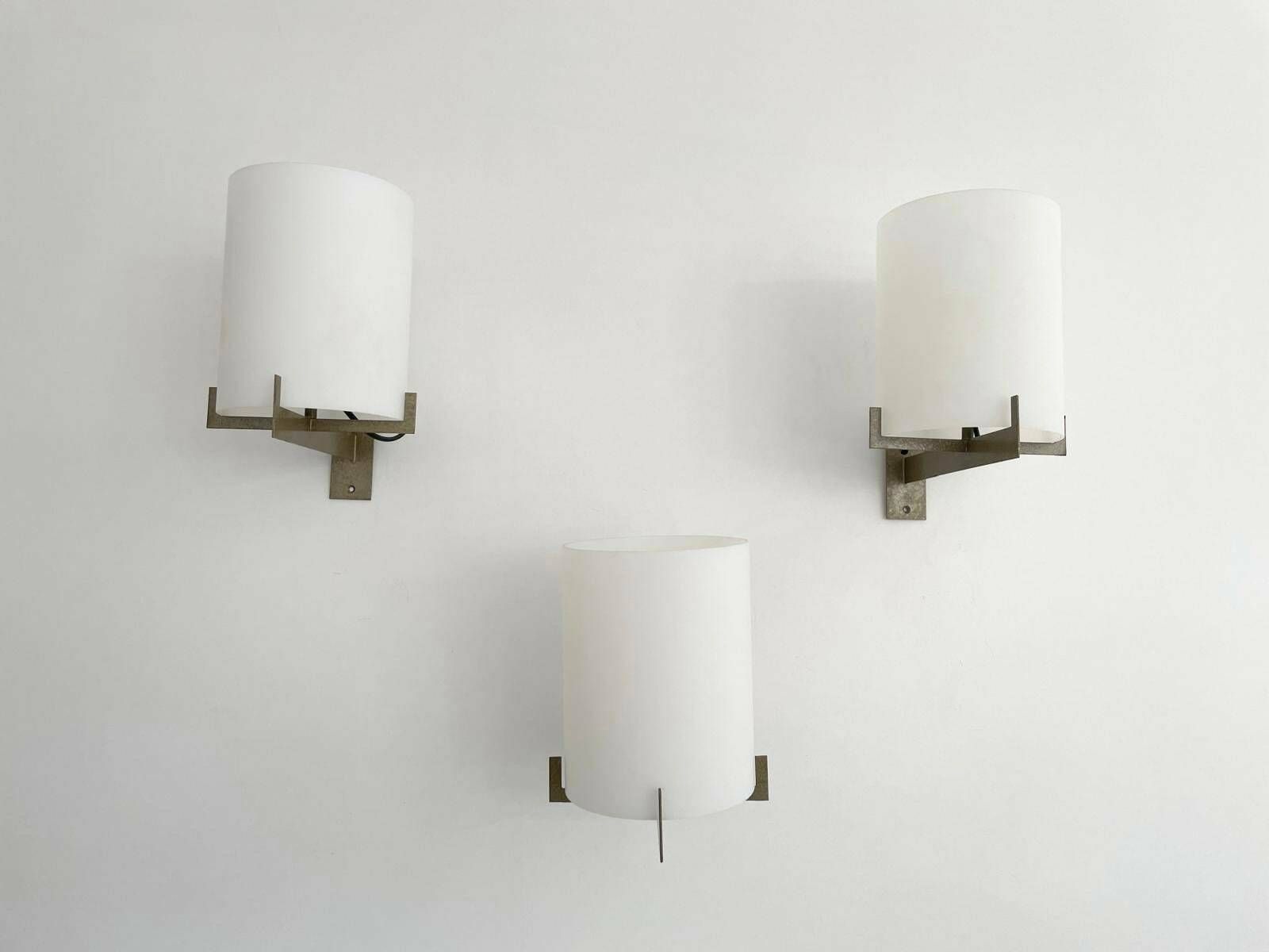 Italian Design Opal Glass Set Of 3 Sconces By Ignazio Gardella For Azucena, 1950s, Italy photo furniture