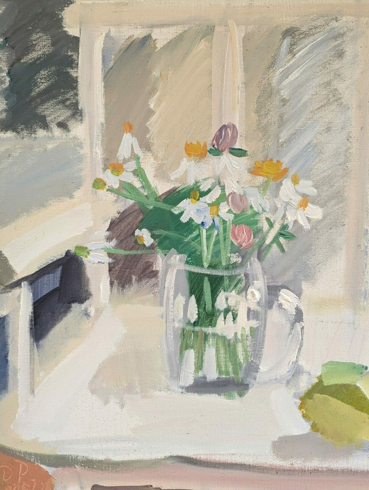 Still Life With White Chair Oil Painting photo vintage