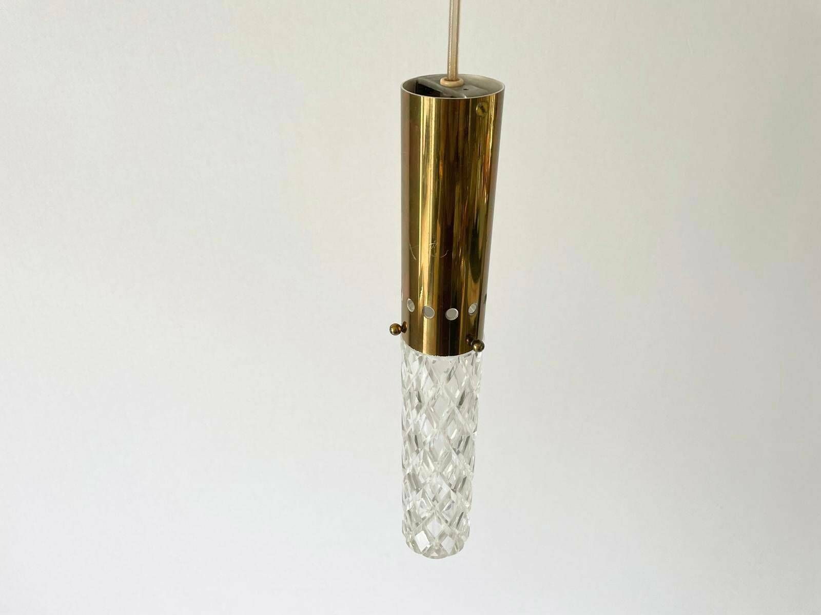 Cylindrical Crystal Glass And Brass Luxury Ceiling Lamp By Kaiser Leuchten, 1960s, Germany photo 762.0