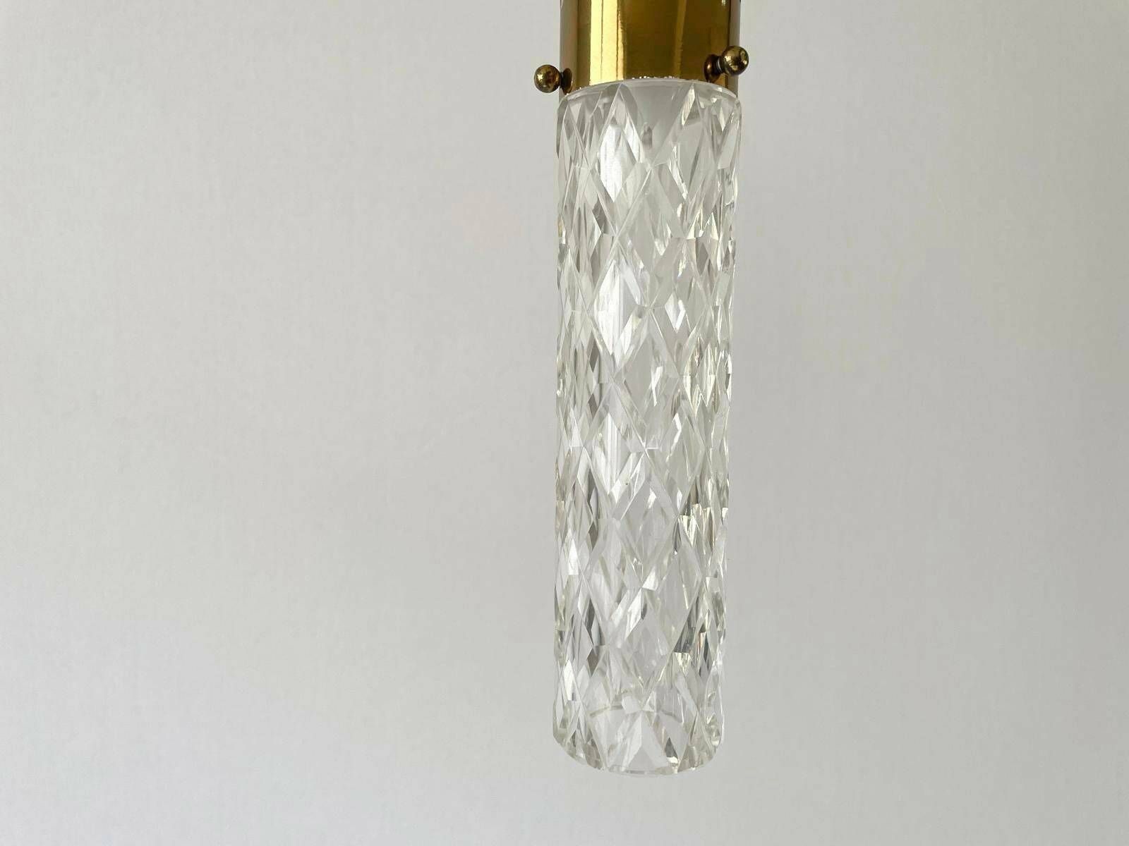 Cylindrical Crystal Glass And Brass Luxury Ceiling Lamp By Kaiser Leuchten, 1960s, Germany photo buy