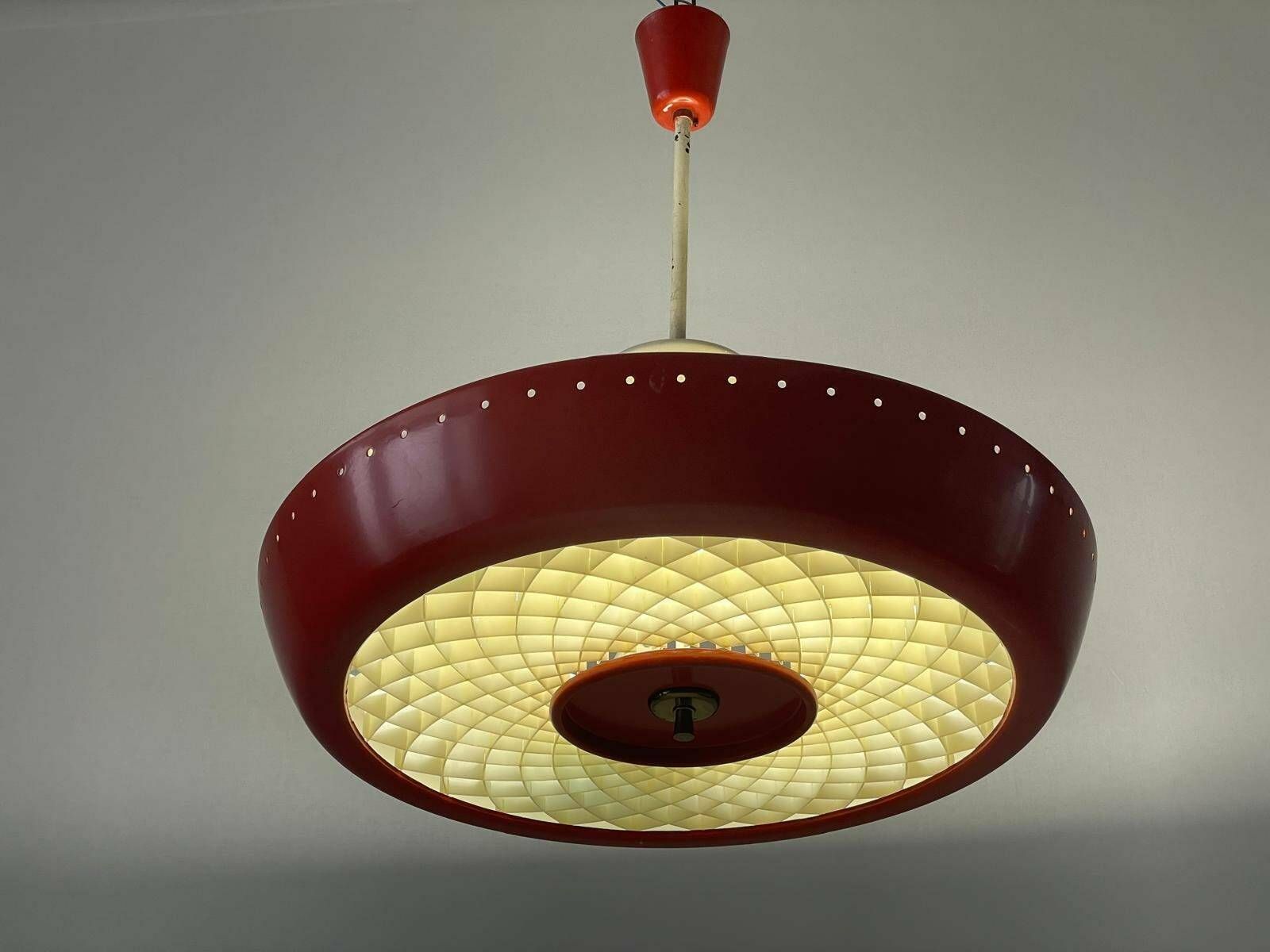 Art Deco Industrial Red Cinema Ceiling Lamp With Circle Fluorescent Tube, 1940s, Germany photo furniture