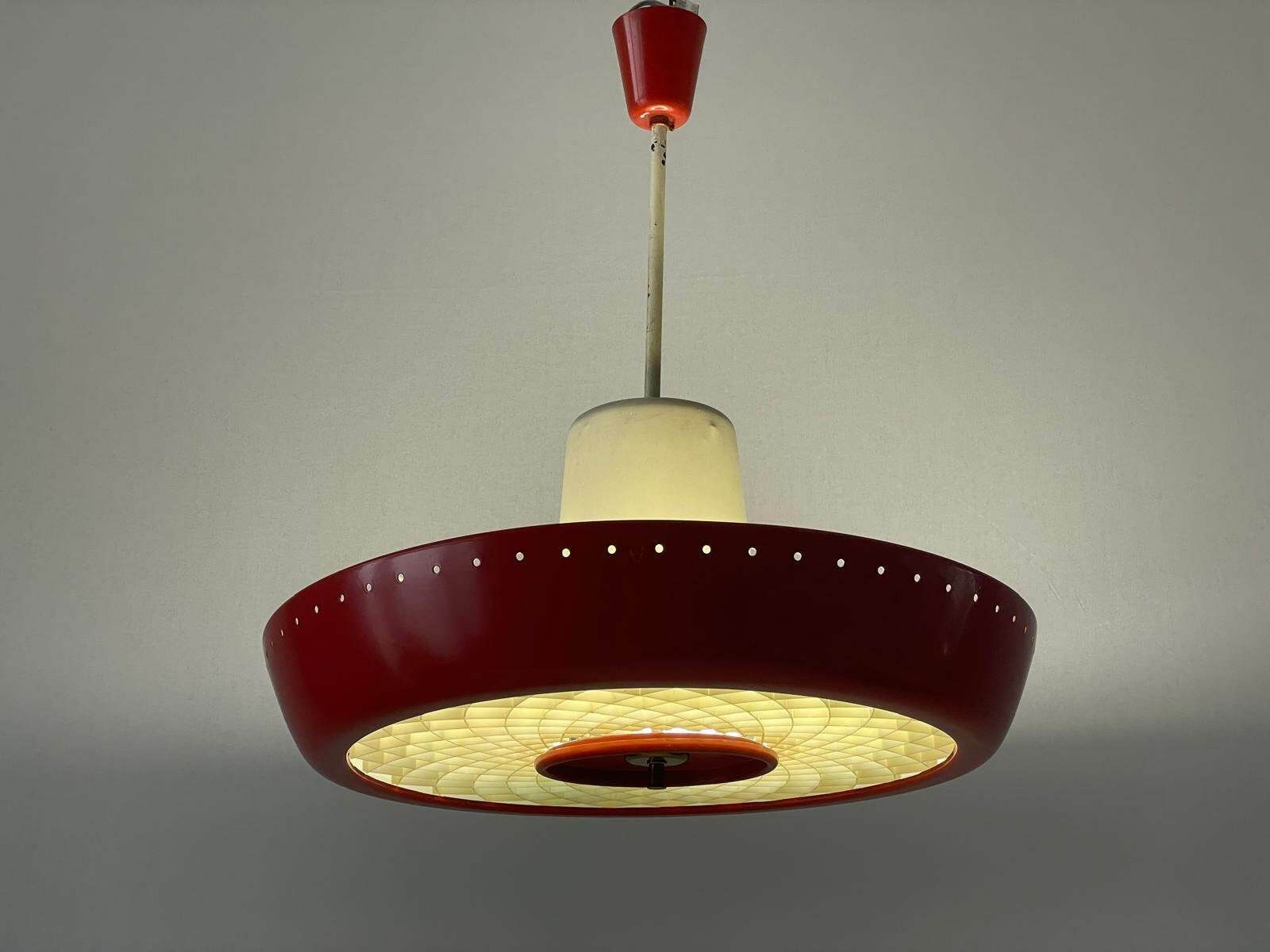 photo furniture Art Deco Industrial Red Cinema Ceiling Lamp With Circle Fluorescent Tube, 1940s, Germany