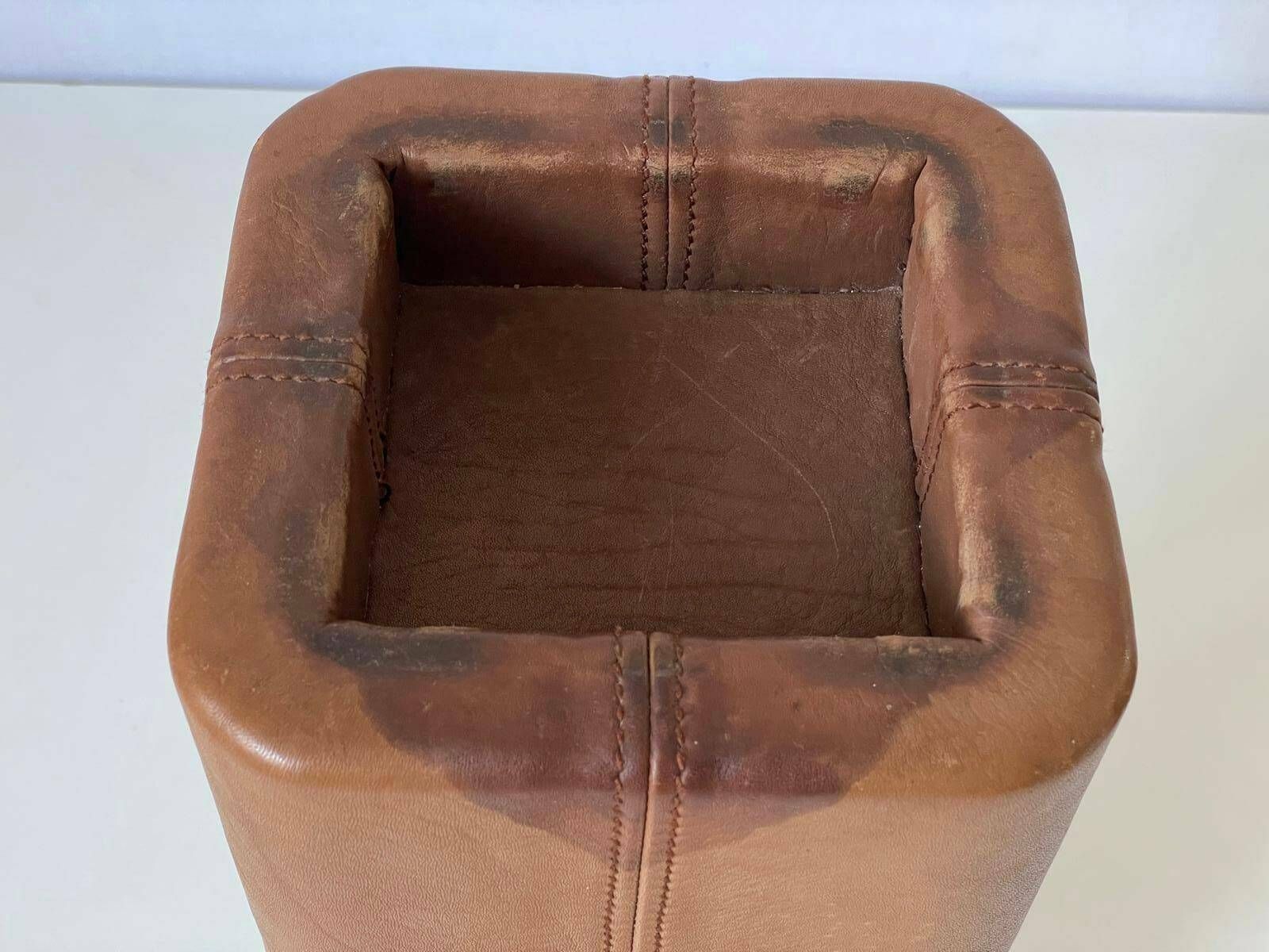 photo for sale Mid Century Modern Swiss Made Lux Leather Pair Of Floor Ashtrays With Bronze Top, 1960s, Switzerland