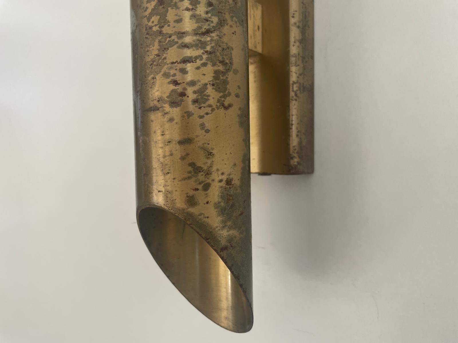 photo for sale Mid Century Modern Italian Design Brass Pair Of Sconces With Patinas, 1960s, Italy
