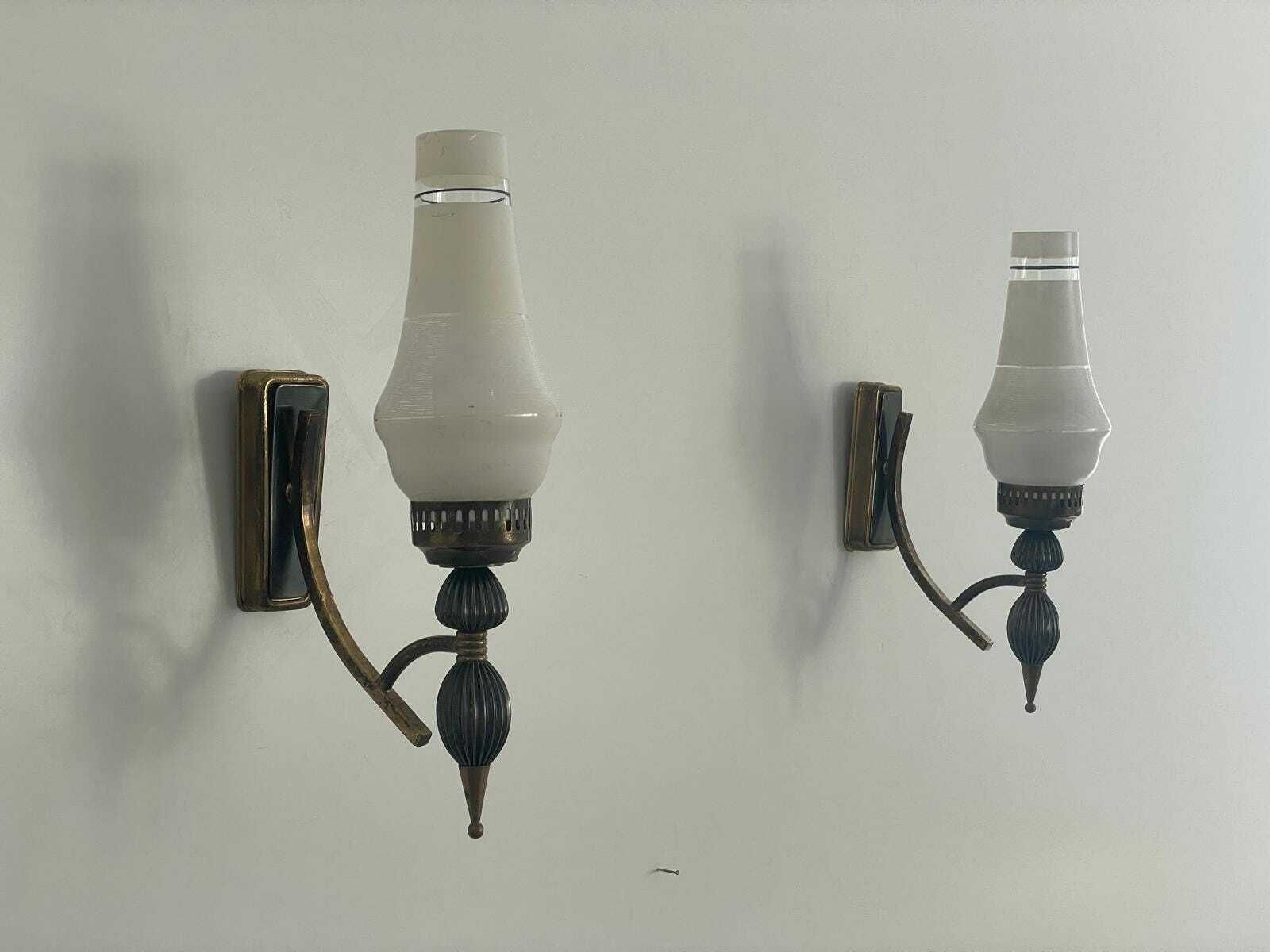 Italian Glass And Black Metal Pair Of Sputnik Sconces, 1950s, Italy