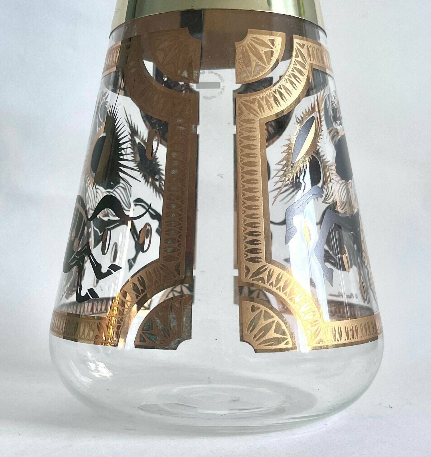 Midcentury Fred Press T'ang Horse Black And Gold Carafe & 4 Glasses. Carafe And 4 Glasses.Midcentury Barware. Retro Bar. photo 95.0