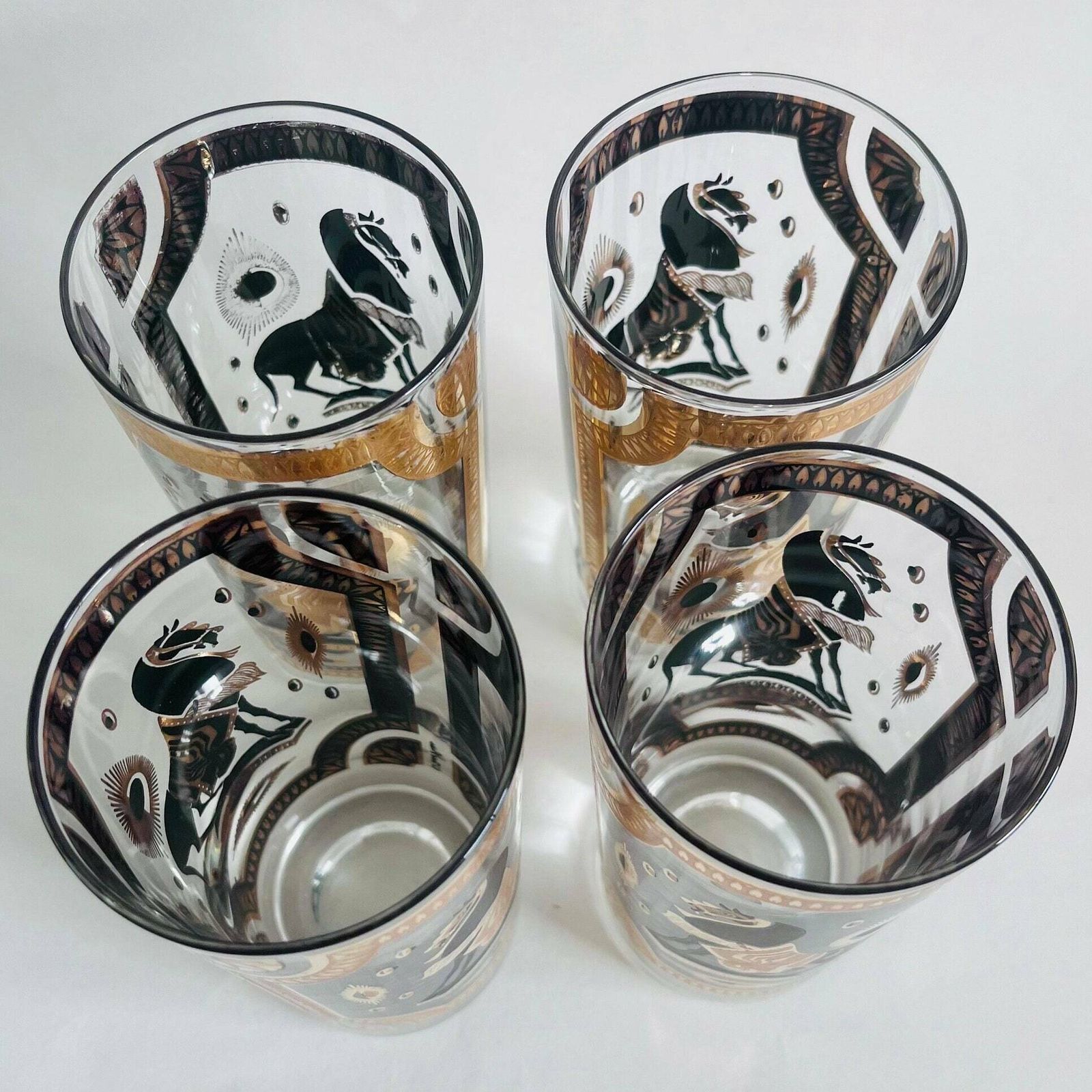 Midcentury Fred Press T'ang Horse Black And Gold Carafe & 4 Glasses. Carafe And 4 Glasses.Midcentury Barware. Retro Bar. photo buy