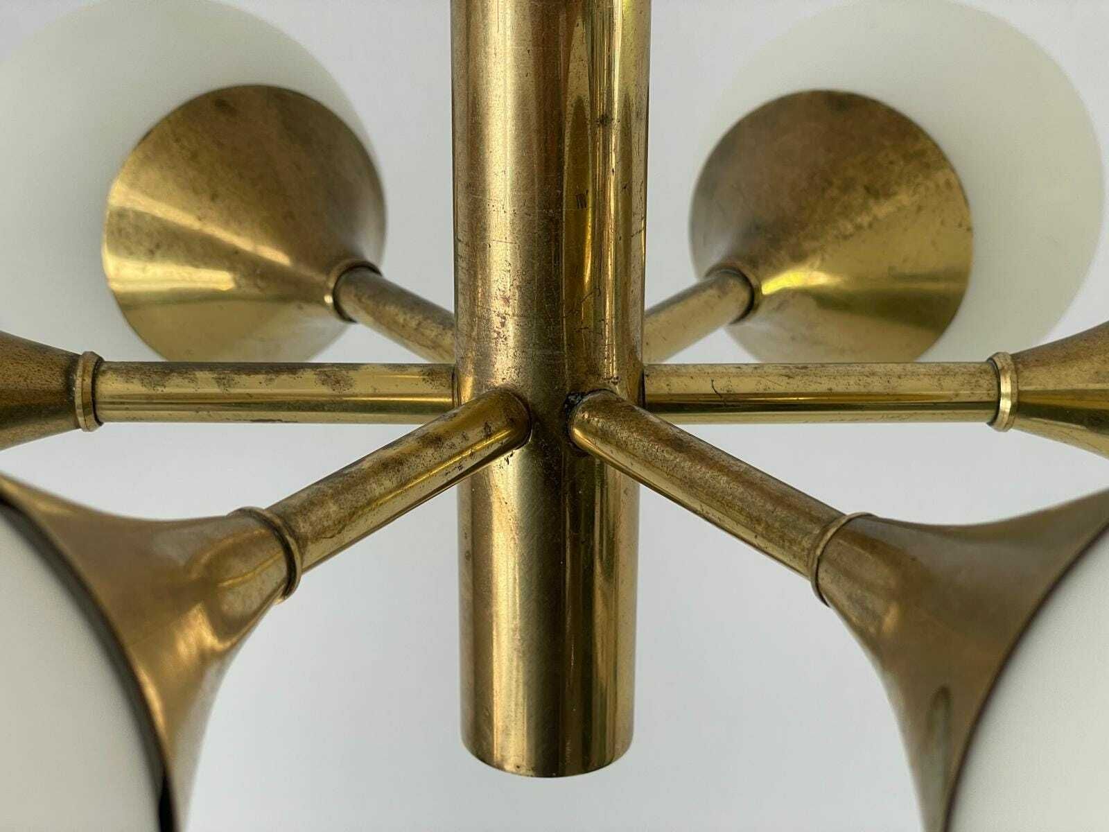 Space Age Glass And Brass 6 Armed Chandelier By Kaiser Leuchten, 1970s, Germany photo buy