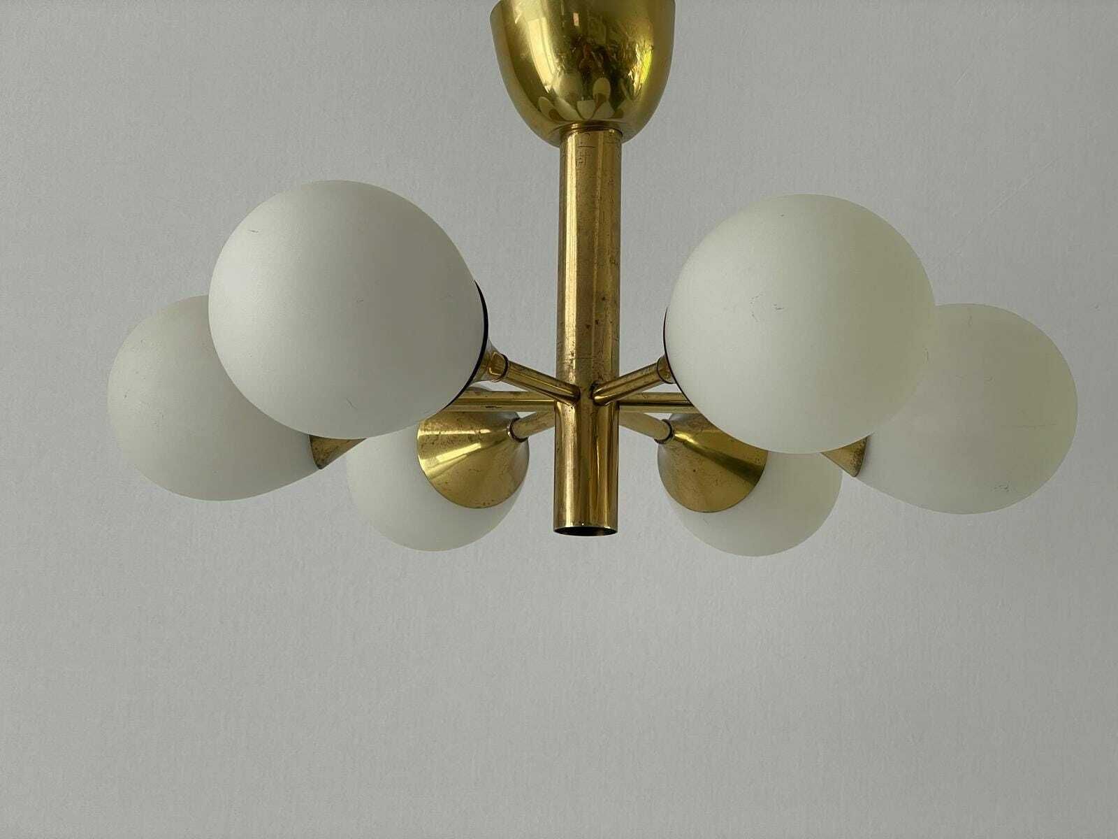 Space Age Glass And Brass 6 Armed Chandelier By Kaiser Leuchten, 1970s, Germany photo vintage