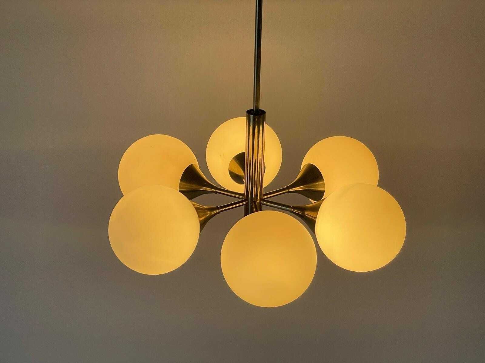Space Age Glass And Chrome 6 Armed Chandelier By Kaiser Leuchten, 1970s, Germany photo for sale