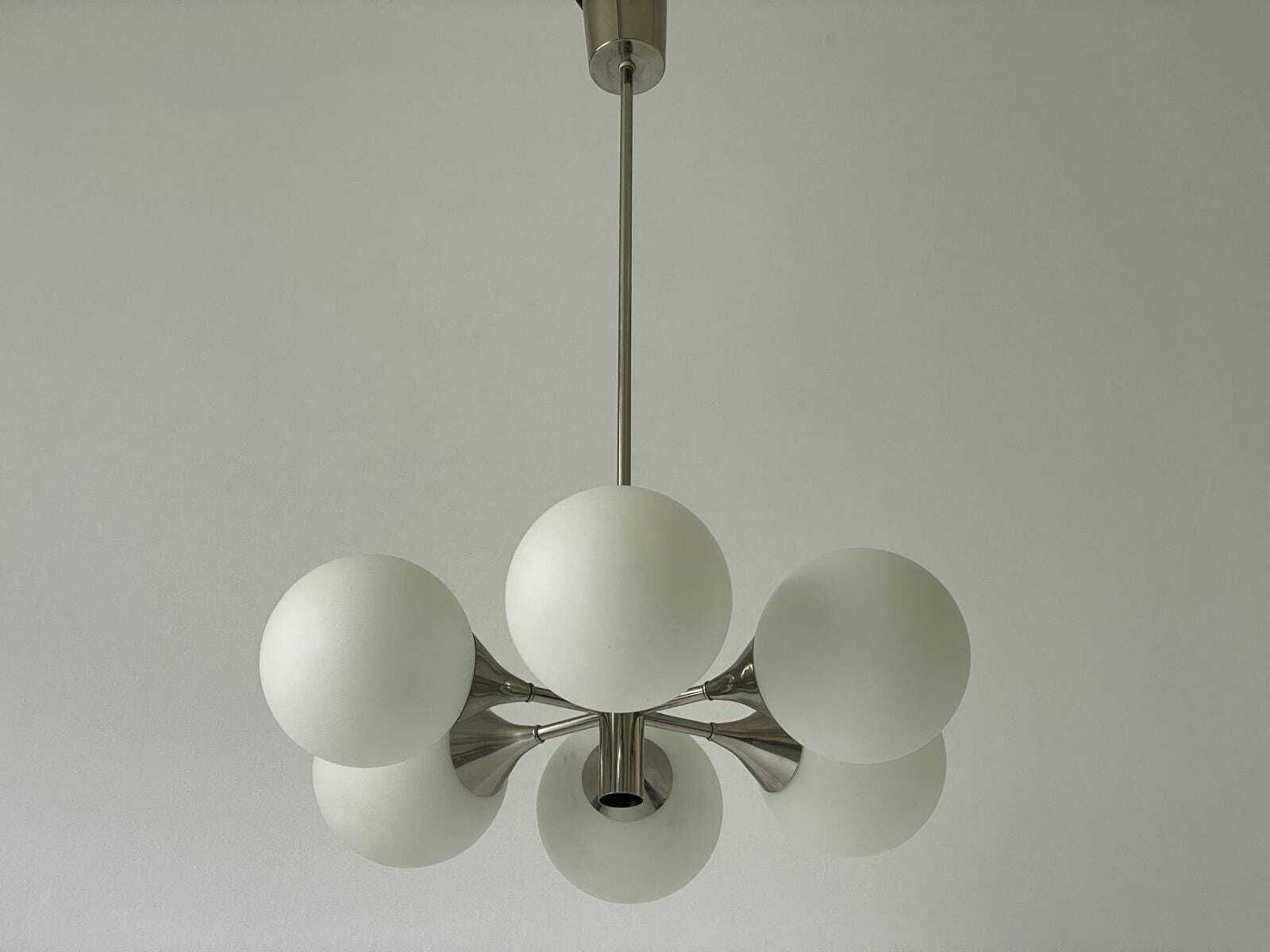 Space Age Glass And Chrome 6 Armed Chandelier By Kaiser Leuchten, 1970s, Germany photo vinterior
