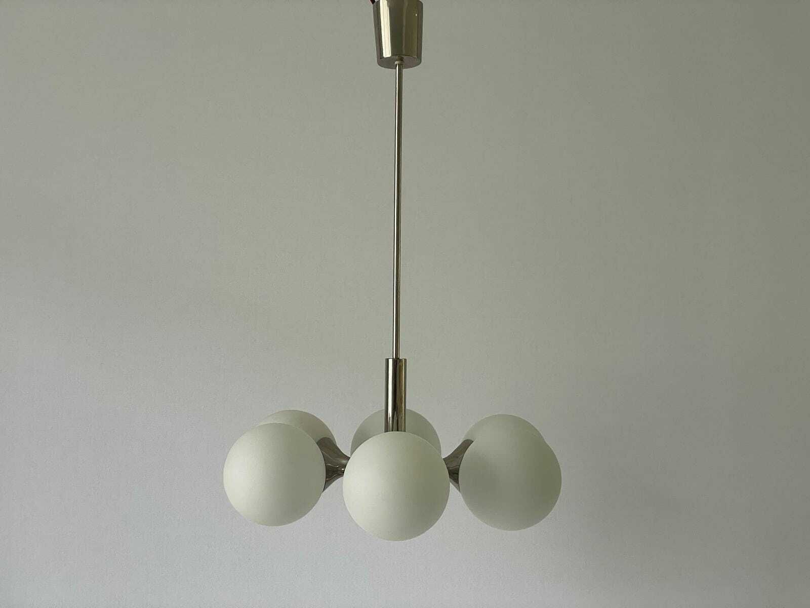 photo for sale Space Age Glass And Chrome 6 Armed Chandelier By Kaiser Leuchten, 1970s, Germany