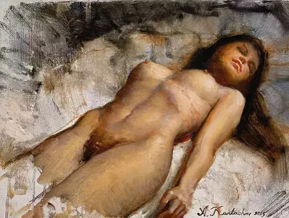 Giclée Print On Canvas, Nude At The Light Spot, 2023, By Kartashov Andrey, Russia, 21st Century. 1 Of 50 Limited Prints. photo for sale