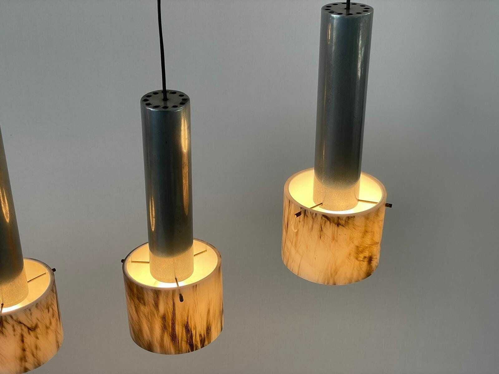 Italian Rare Plexiglass And Metal Four Shade Chandelier With Teak Details, 1960s, Italy photo vinterior