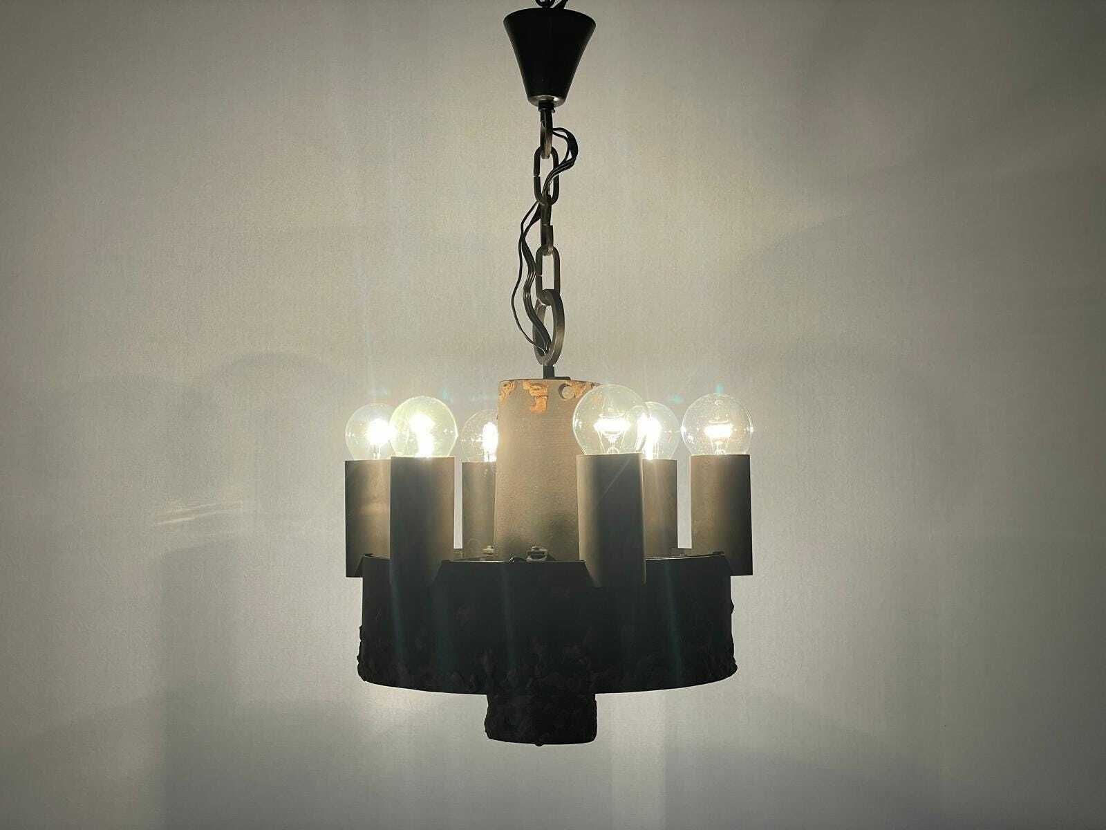 Cylindrical Brutalist Design Hanging Lamp With Chain Hanger, 1960s, Germany photo vinterior