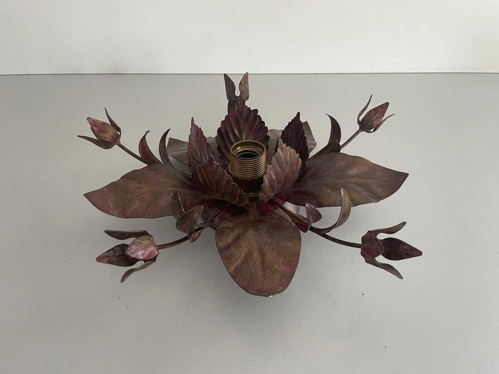 Italian Lovely Flower Design Metal Flush Mount Light, Italy, 1960s, 3 Available In Stock photo furniture