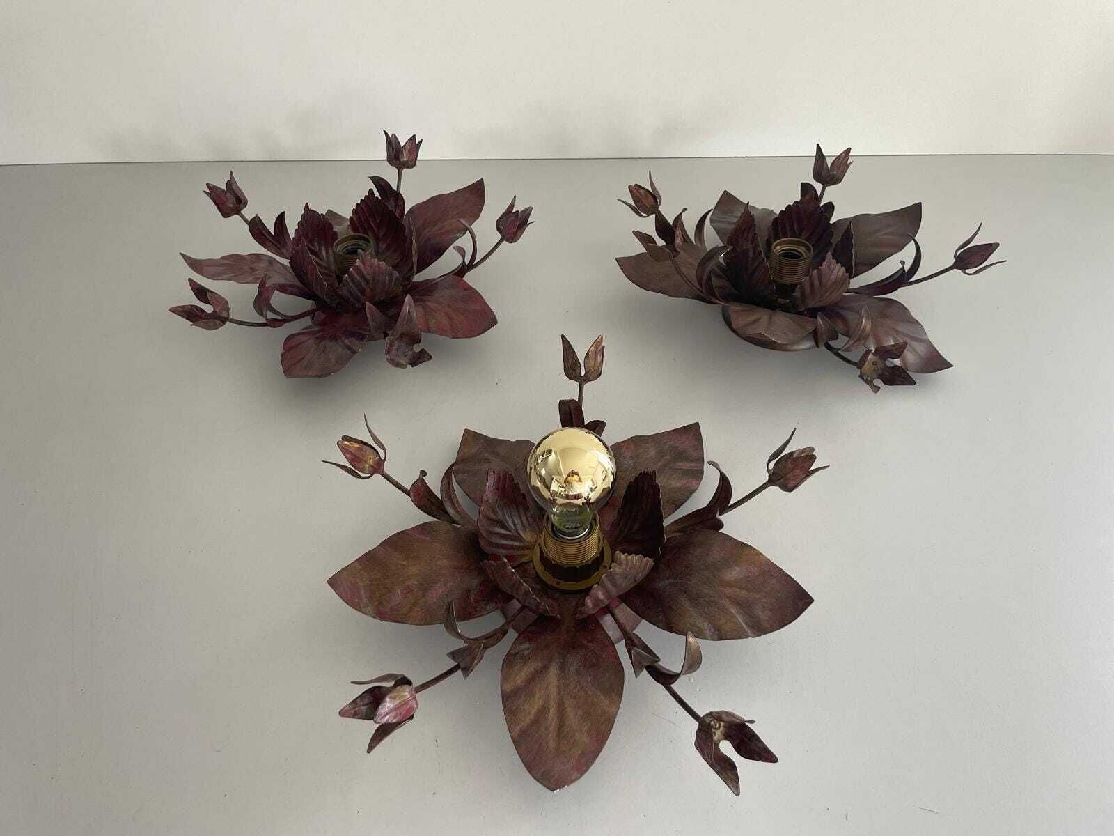 photo for sale Italian Lovely Flower Design Metal Flush Mount Light, Italy, 1960s, 3 Available In Stock