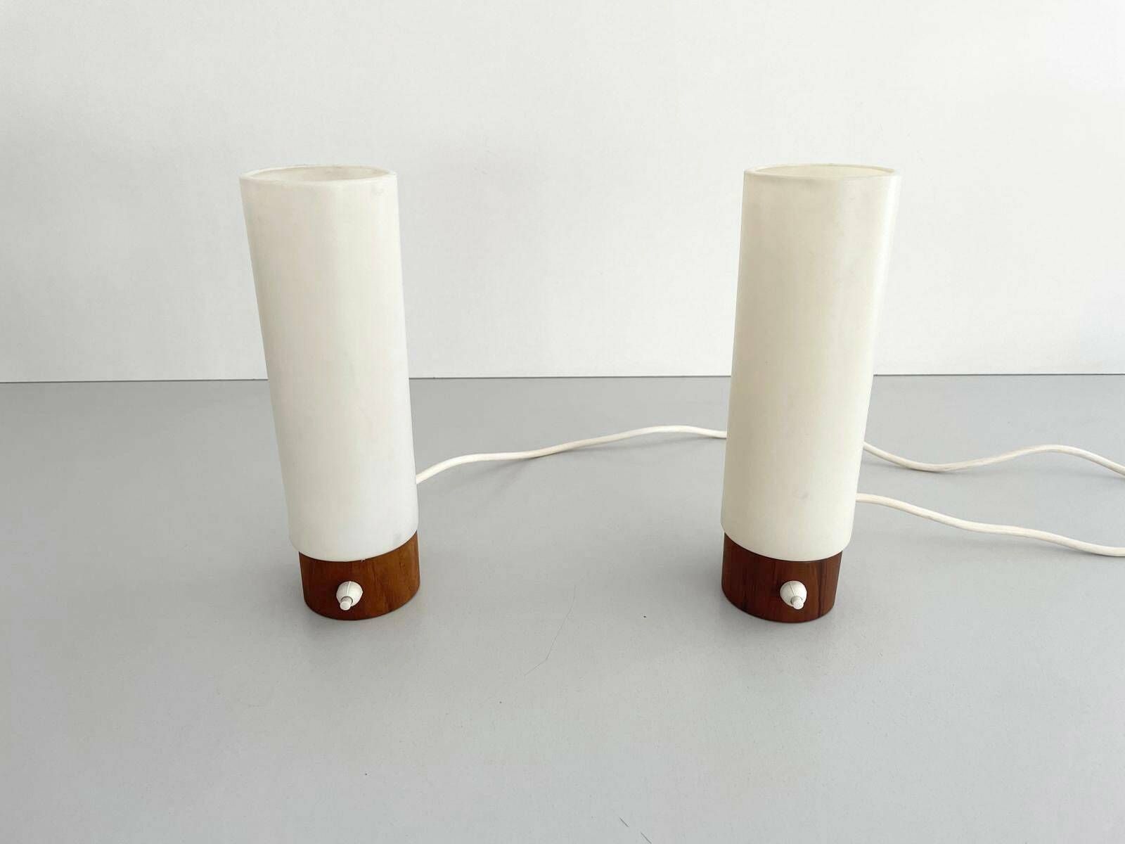 Plexiglass And Wood Pair Of Bedside Lamps, Germany, 1960s photo vinterior