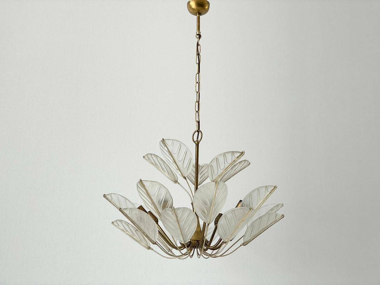 Luxurious 8 Armed Brass Chandelier With Crystal Glass Leaves, Germany, 1960s photo furniture