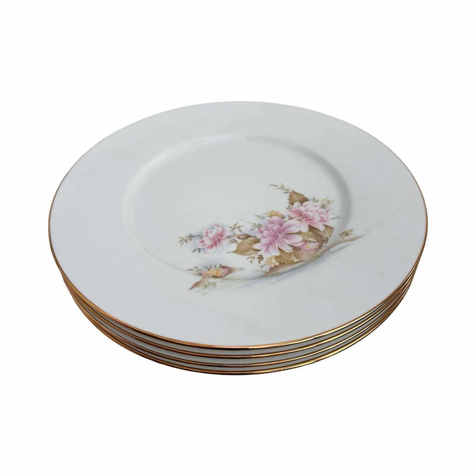 Set Van 4 Grote Presentatieborden | Porselein | Limoges Jb De Saint Eloi | Romantisch Service | Roze Bloemen | Gouden Rand | Ca. Jaren 1950 | Mid Century | Frans
