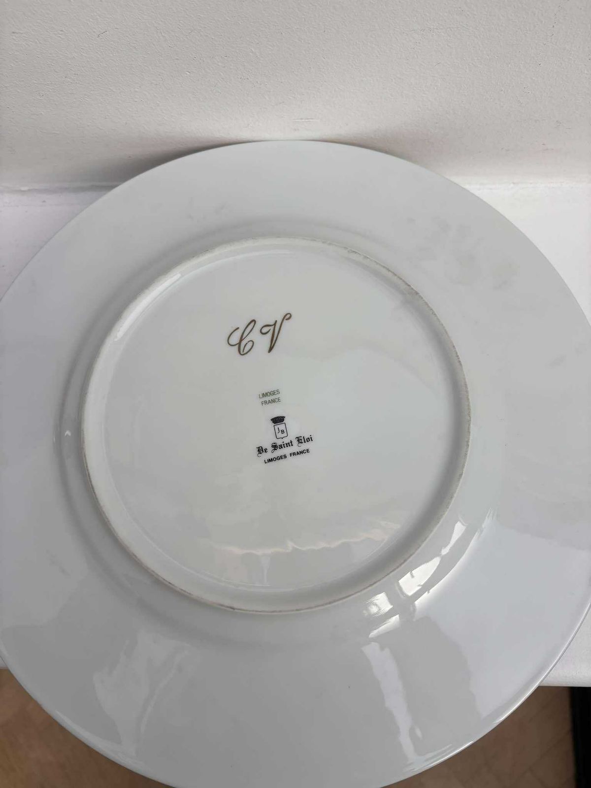 Set 4 Large Presentation Plates Porcelain Limoges Jb De Saint Eloi Romantic Service Pink Flowers Golden Rim 1950s Mid Century French Gift photo for sale