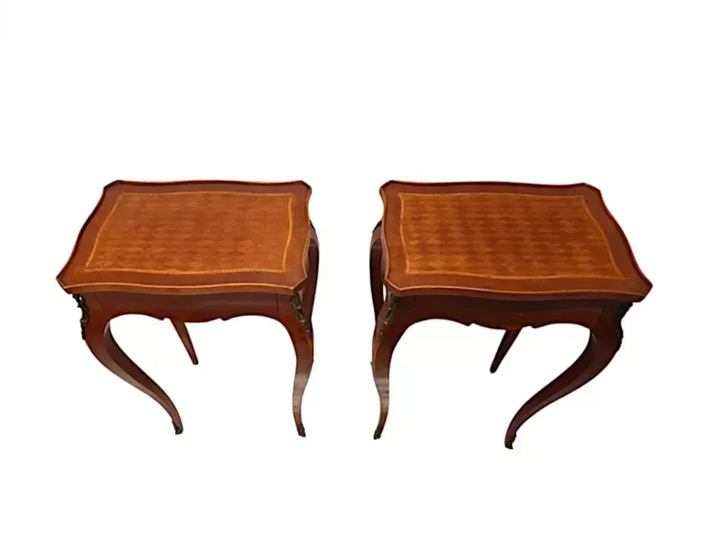 A Fabulous Pair Of Early 20th Century Ormolu Mounted Side Tables With Parquetry Detail photo furniture