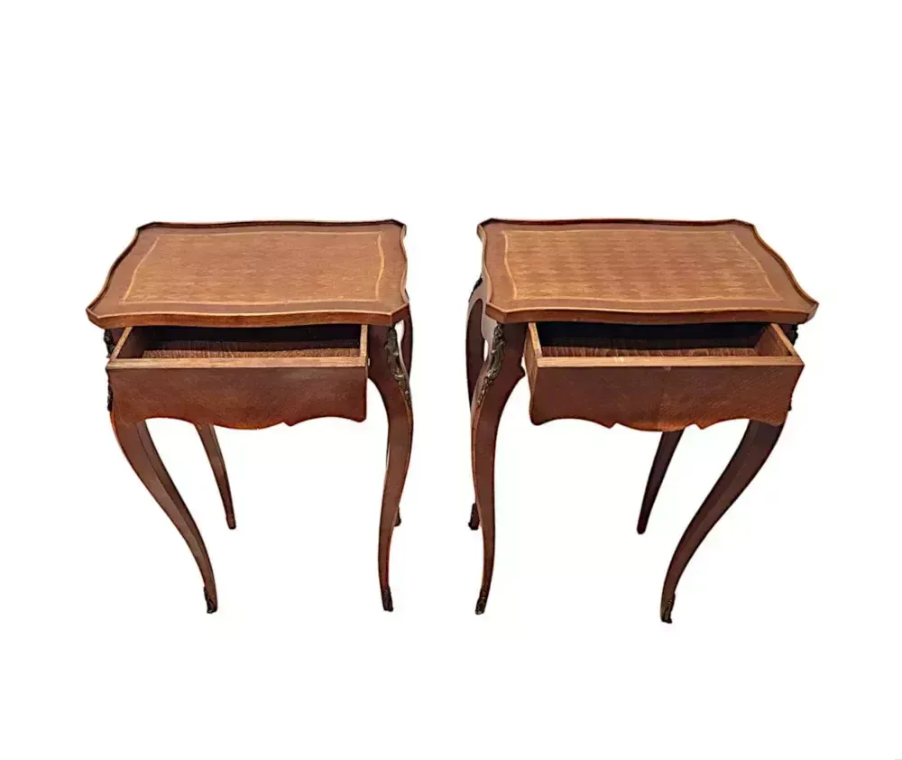 A Fabulous Pair Of Early 20th Century Ormolu Mounted Side Tables With Parquetry Detail photo for sale