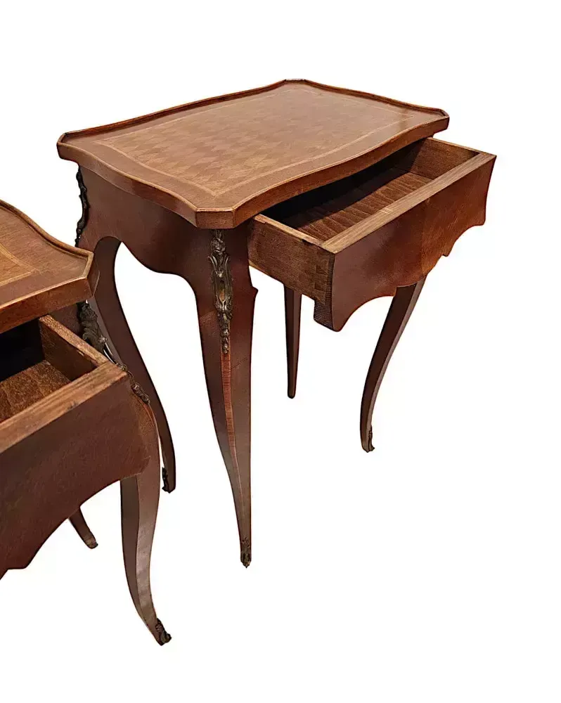 A Fabulous Pair Of Early 20th Century Ormolu Mounted Side Tables With Parquetry Detail photo Furniture