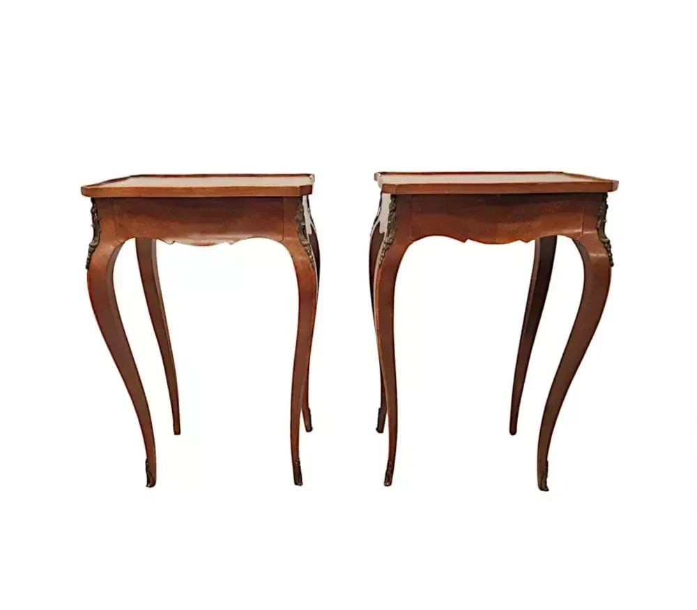 A Fabulous Pair Of Early 20th Century Ormolu Mounted Side Tables With Parquetry Detail photo vinterior