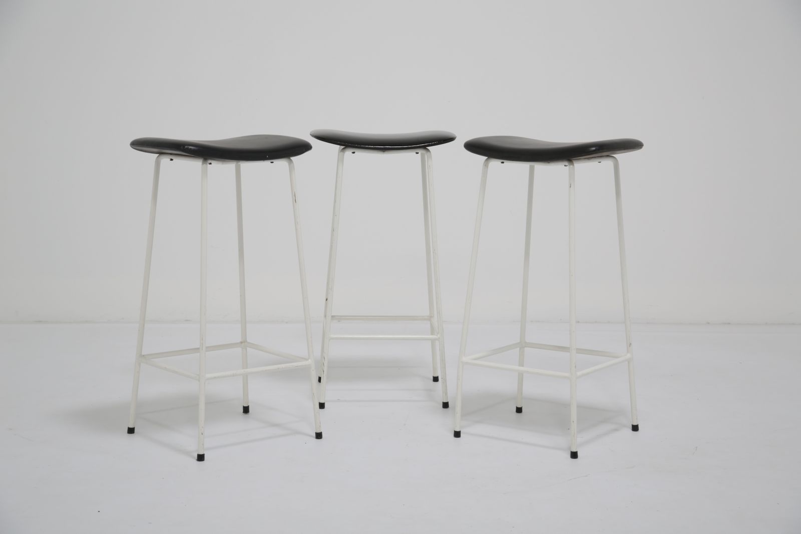 photo for sale Vintage White Metal “Program” Bar Stools By Frank Guille, United Kingdom, 1950s.