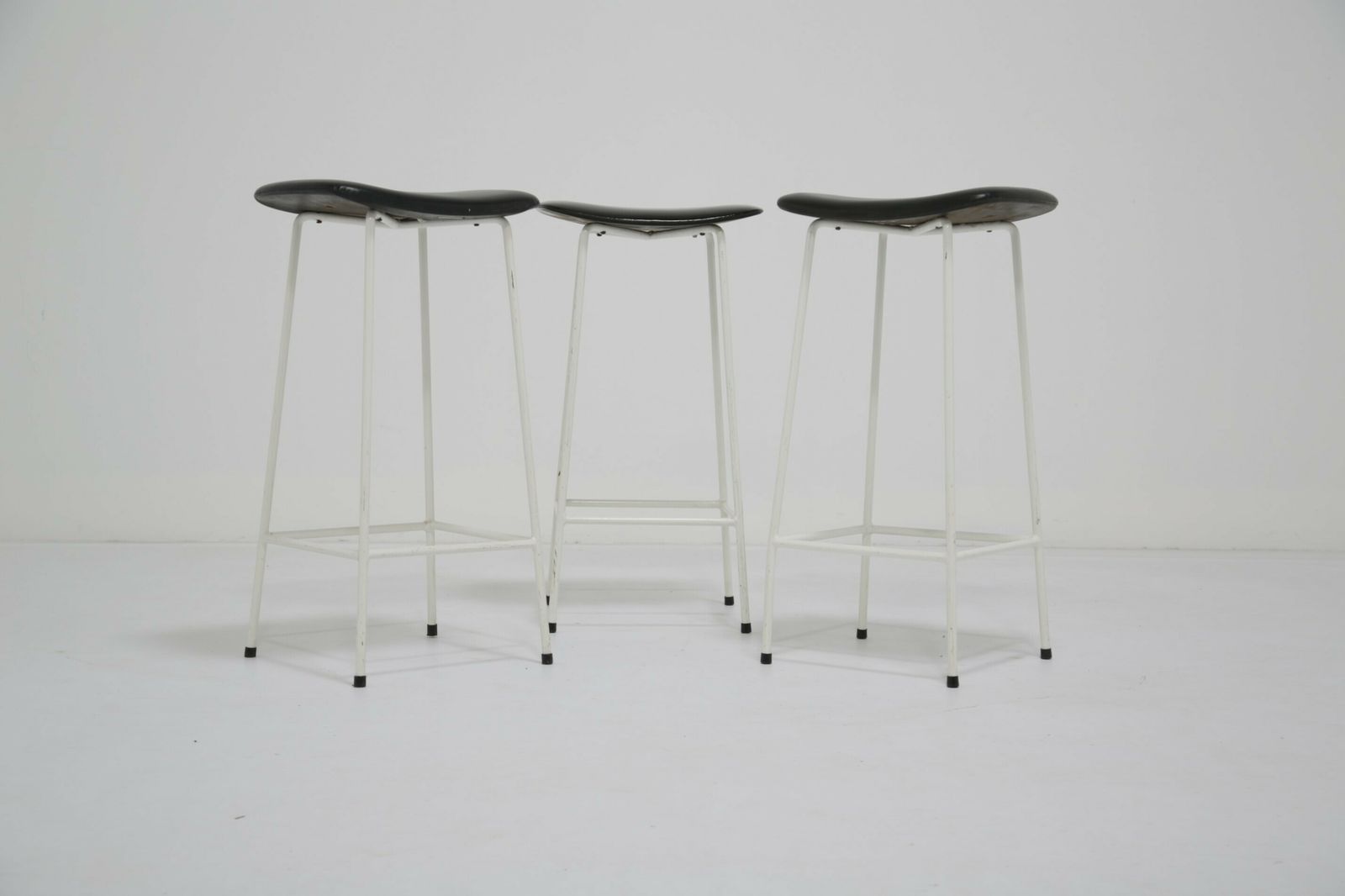 Furniture Vintage White Metal “Program” Bar Stools By Frank Guille, United Kingdom, 1950s. photo