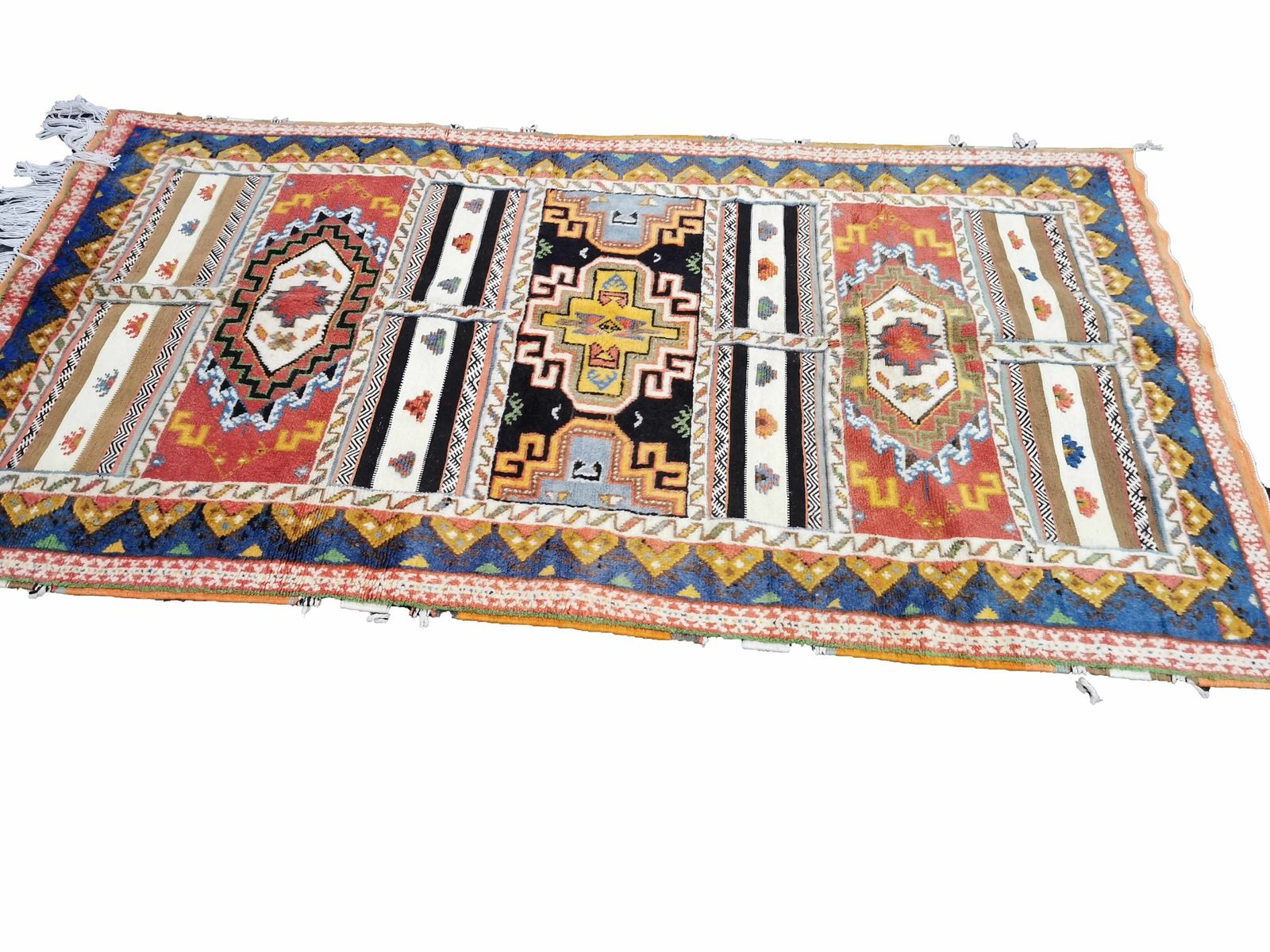 No Custom Fee/ Traditional Handmade Moroccan Berber Rug /Colourful Natural Dyes Camel Wool Carpet 8.5x4.5 Ft/ 260x140cm photo for sale
