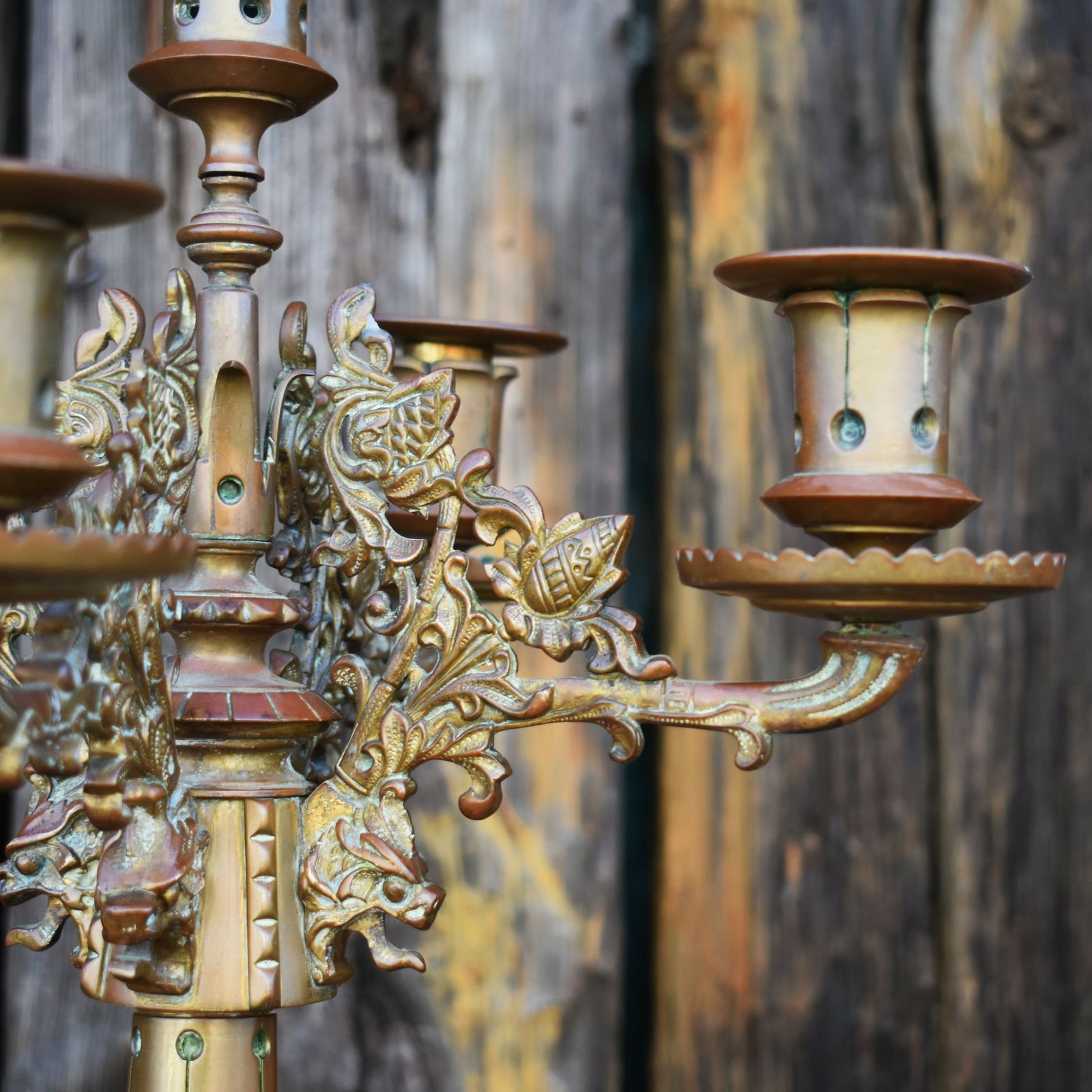 Antique 19th Century Bronze Christopher Dresser Style Church Altar Candelabra photo for sale