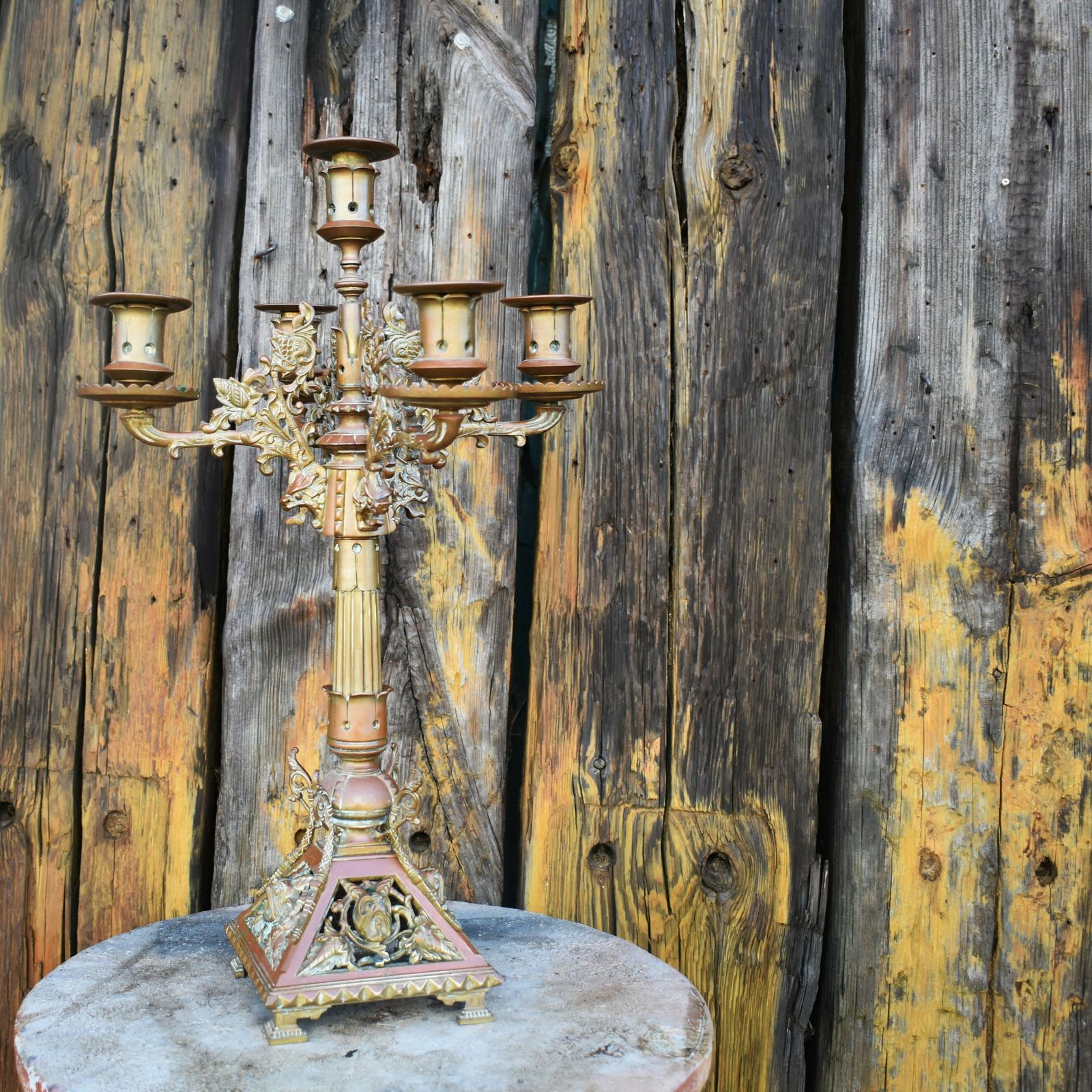 photo vinterior Antique 19th Century Bronze Christopher Dresser Style Church Altar Candelabra
