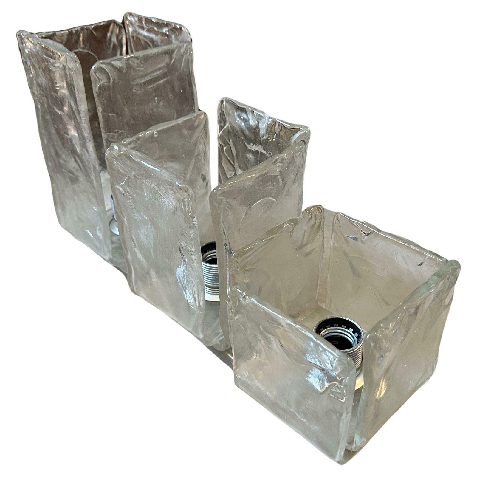 1970s Space Age Iced Murano Glass And Steel Lighting Fixtures By Toso