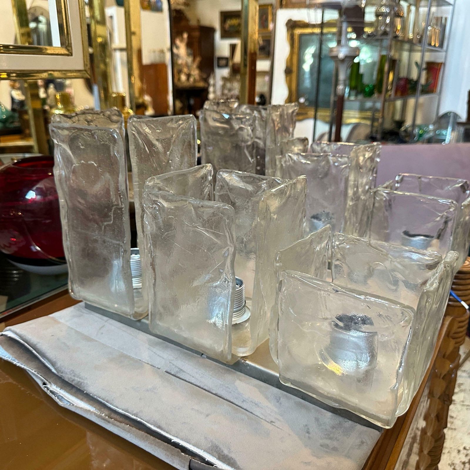 1970s Space Age Iced Murano Glass And Steel Lighting Fixtures By Toso photo 964.0