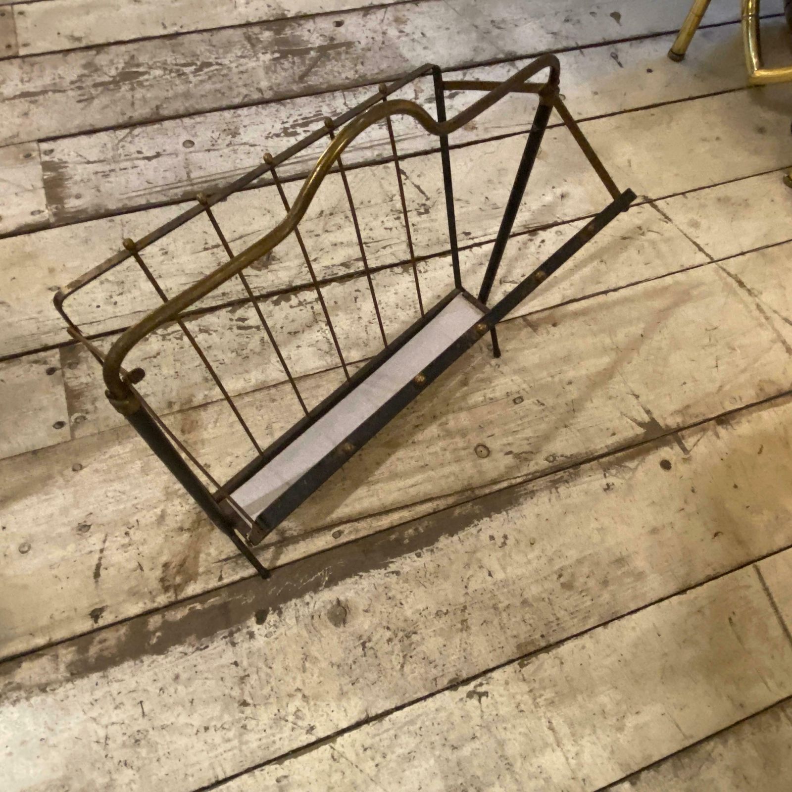 1950s Mid Century Modern Black Painted Iron And Brass Italian Magazine Rack photo Home Decor