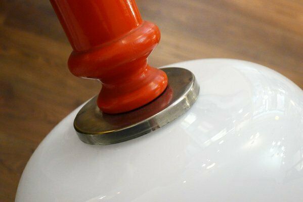 Vintage Space Age Pendant Light In Orange Wood & Opaline Lampshade, 1960s photo furniture