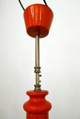 Vintage Space Age Pendant Light In Orange Wood & Opaline Lampshade, 1960s photo vinterior