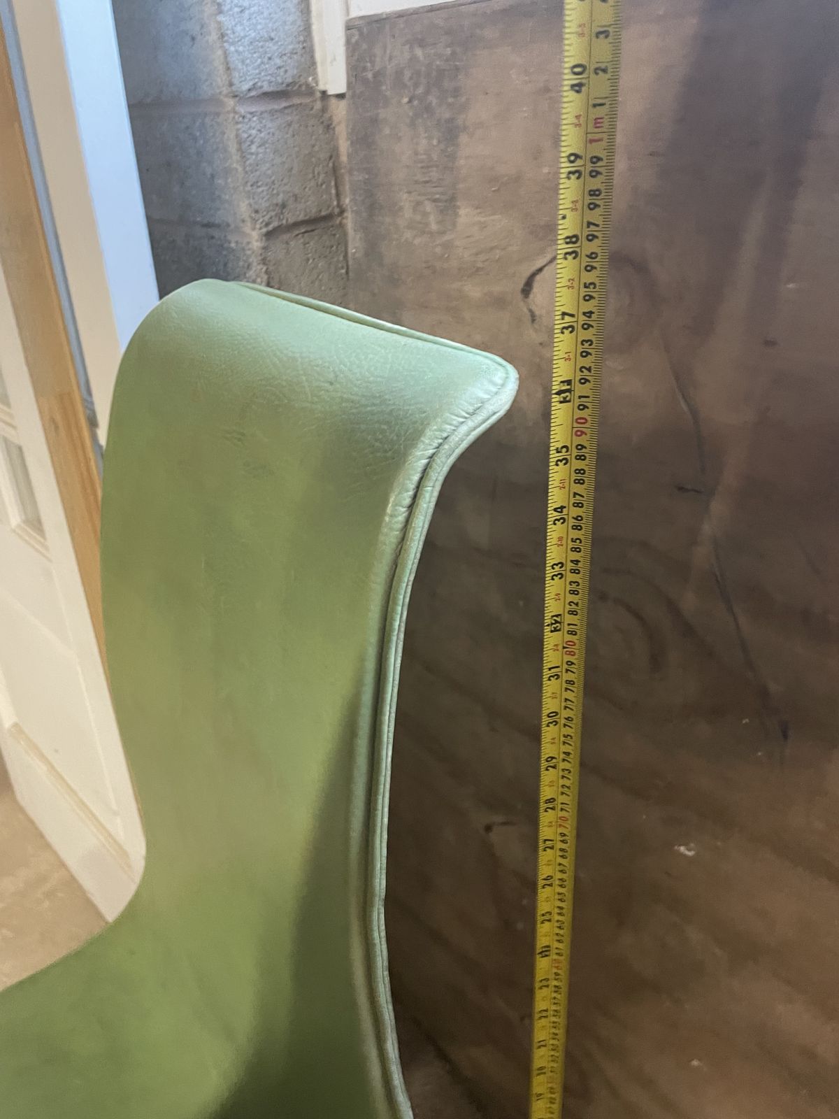 Mid Century Green Leather Dining Chairs,Set Of Six photo vintage