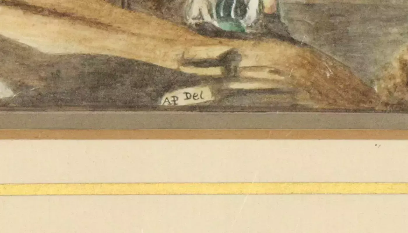 A. P. Del   Signed & Framed Early 20th Century Watercolour, Rustic Street photo for sale