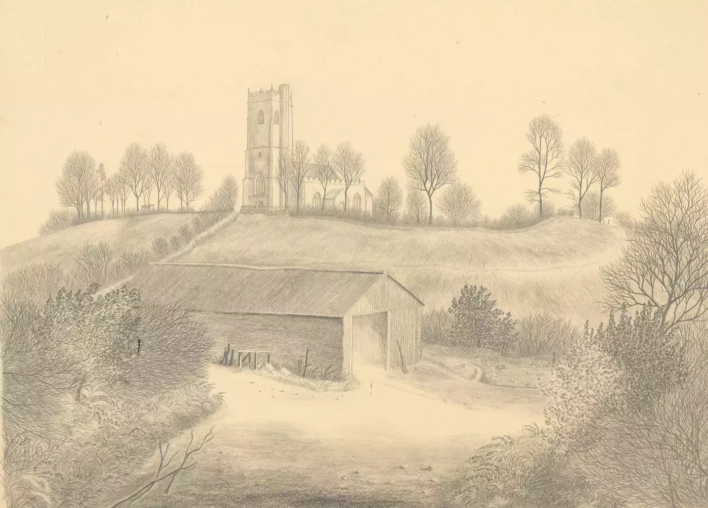 Ronald A. Broad   1964 Graphite Drawing, West Buckland Church