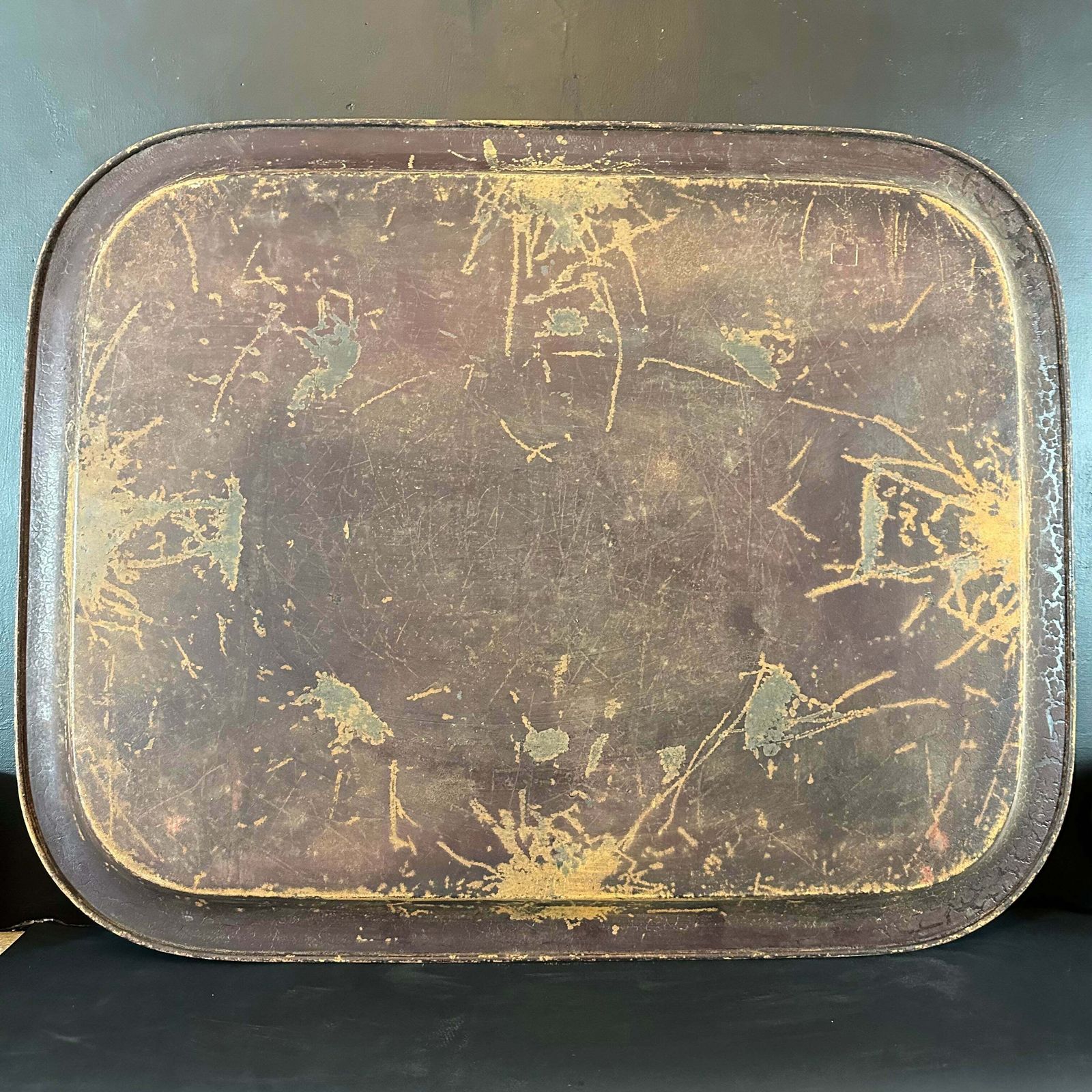 Floral Hand Painted French Antique Toleware Metal Tray photo furniture