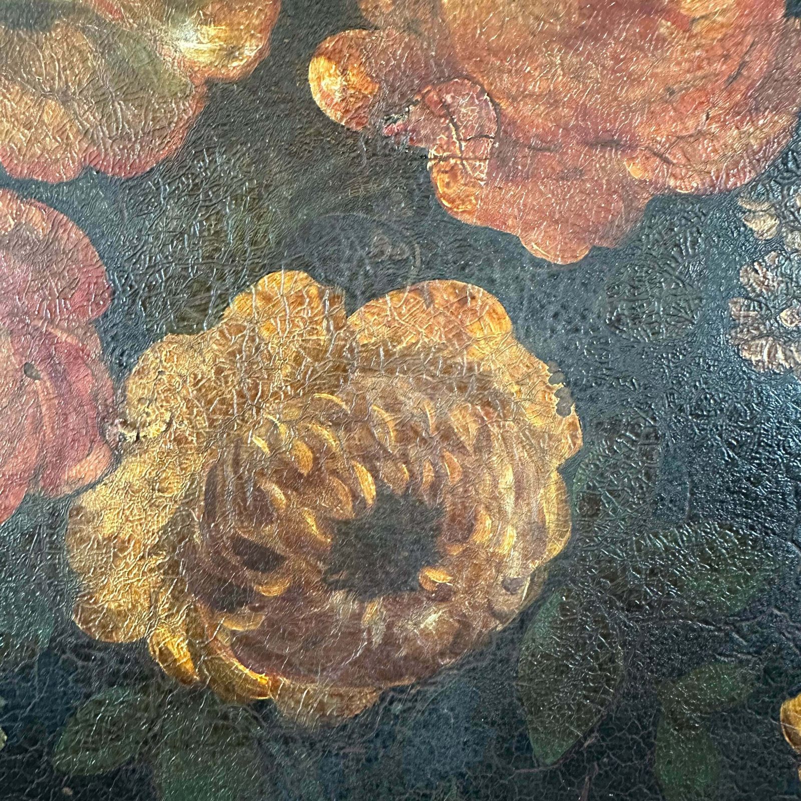 Floral Hand Painted French Antique Toleware Metal Tray photo for sale