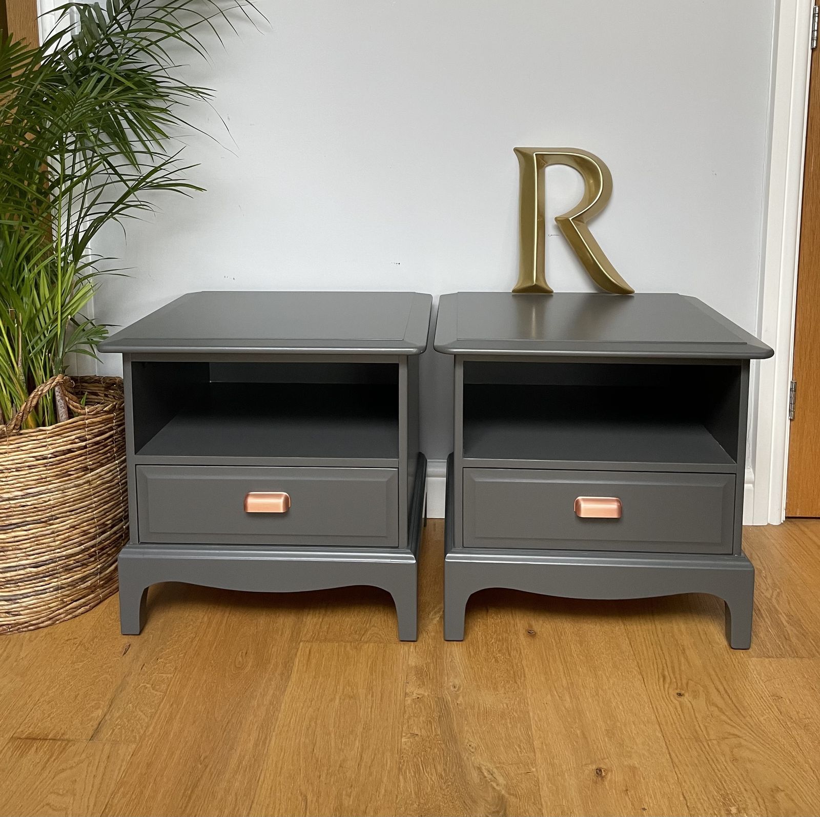 Stag Minstrel Bedside Pair (2) Painted Grey photo buy