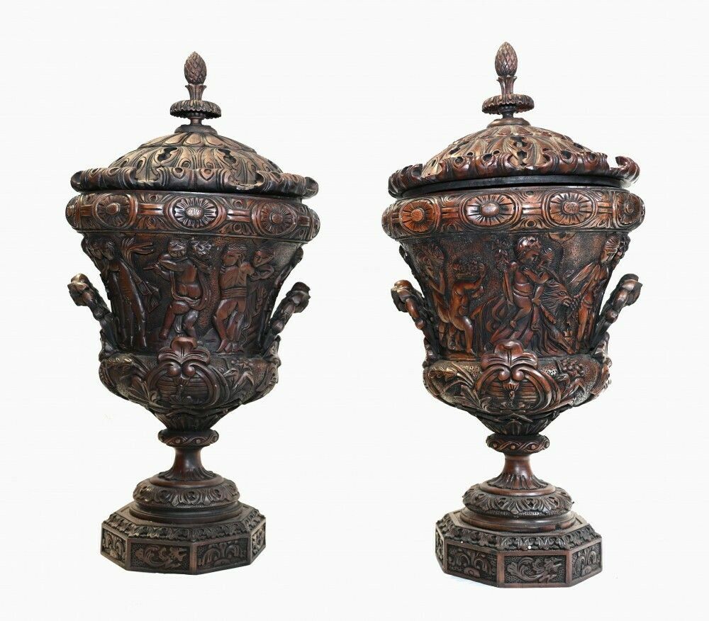 Pair Monumental Carved Italian Urns Campana Grand Tour Planters photo for sale