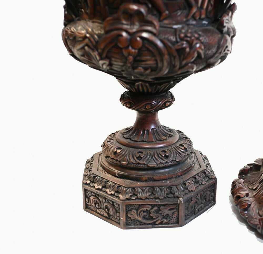 photo buy Pair Monumental Carved Italian Urns Campana Grand Tour Planters
