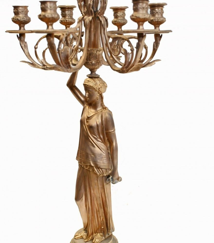 Pair French Gilt Candelabras Female Maiden Figural Candles photo buy