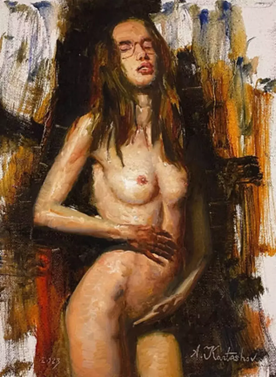 Giclée Print On Canvas, Naked Swimmer, 2023, By Kartashov Andrey, Russia, 21st Century. 1 Of 50 Limited Prints.